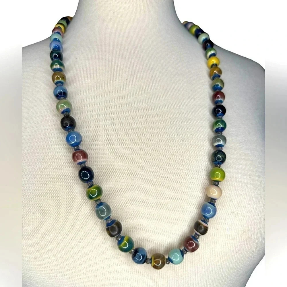 Beautiful colorful beaded necklace with ladybug charm